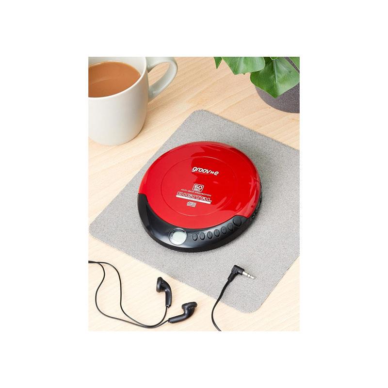 Groov-e Retro Series Personal CD Player CD-R & CD-RW Playback Earphones Included Micro-USB Battery Powered Red