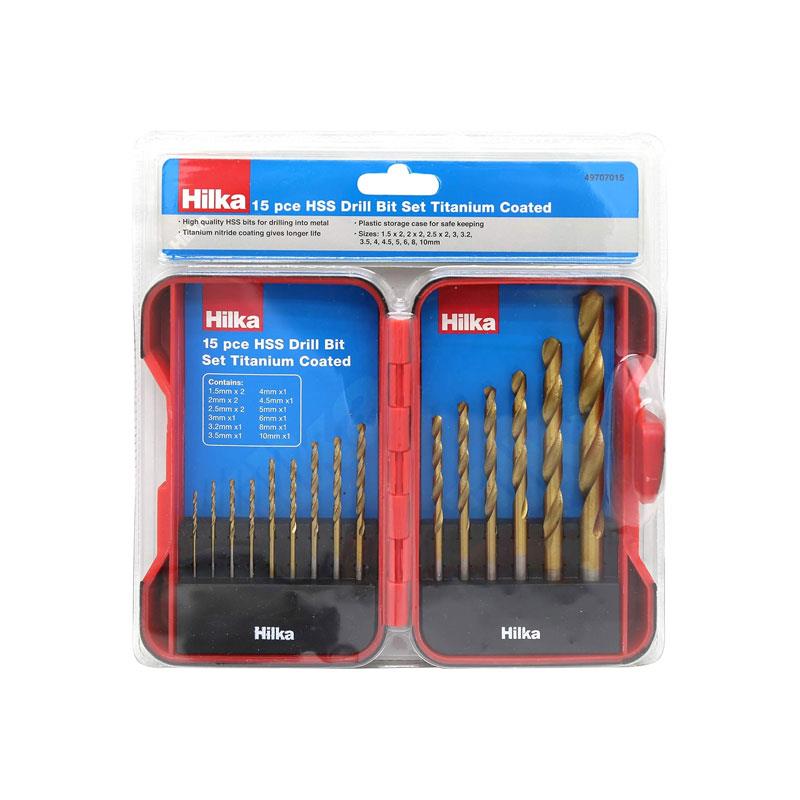Hilka Tools HSS Drill Bit Set Titanium Coated 15 Pieces