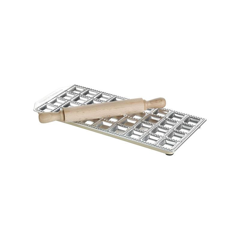 Imperia 36 Hole Ravioli Tray And Rolling Pin Pasta Making Stainless Steel Wood Silver Main image