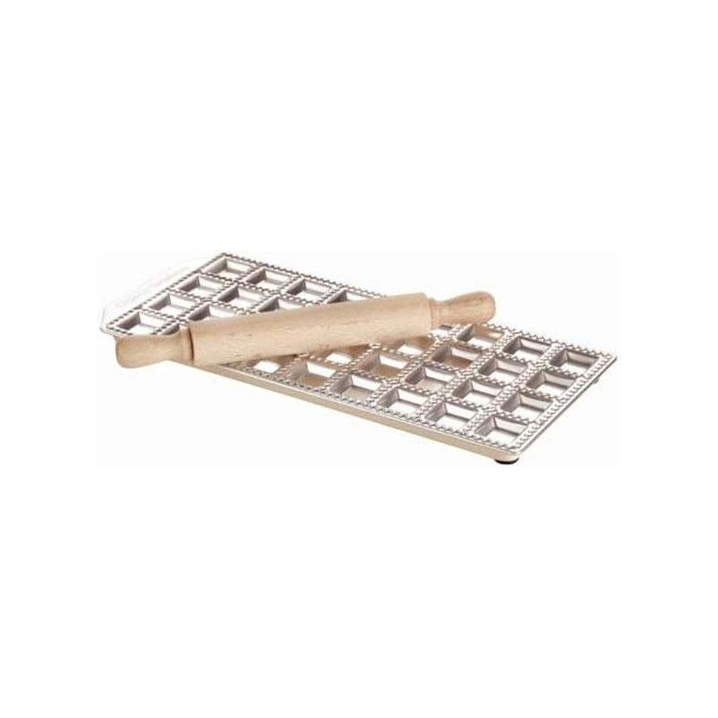 Imperia 36 Hole Ravioli Tray And Rolling Pin Pasta Making Stainless Steel Wood Silver
