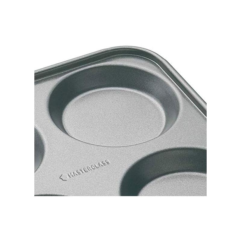 MasterClass 4 Hole Yorkshire Pudding Pan 24cm Baking Tray PFOA Non Stick Carbon Steel Grey