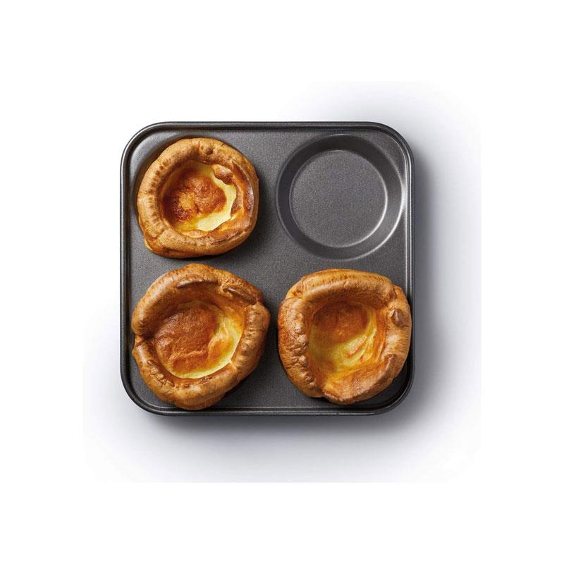 MasterClass 4 Hole Yorkshire Pudding Pan 24cm Baking Tray PFOA Non Stick Carbon Steel Grey
