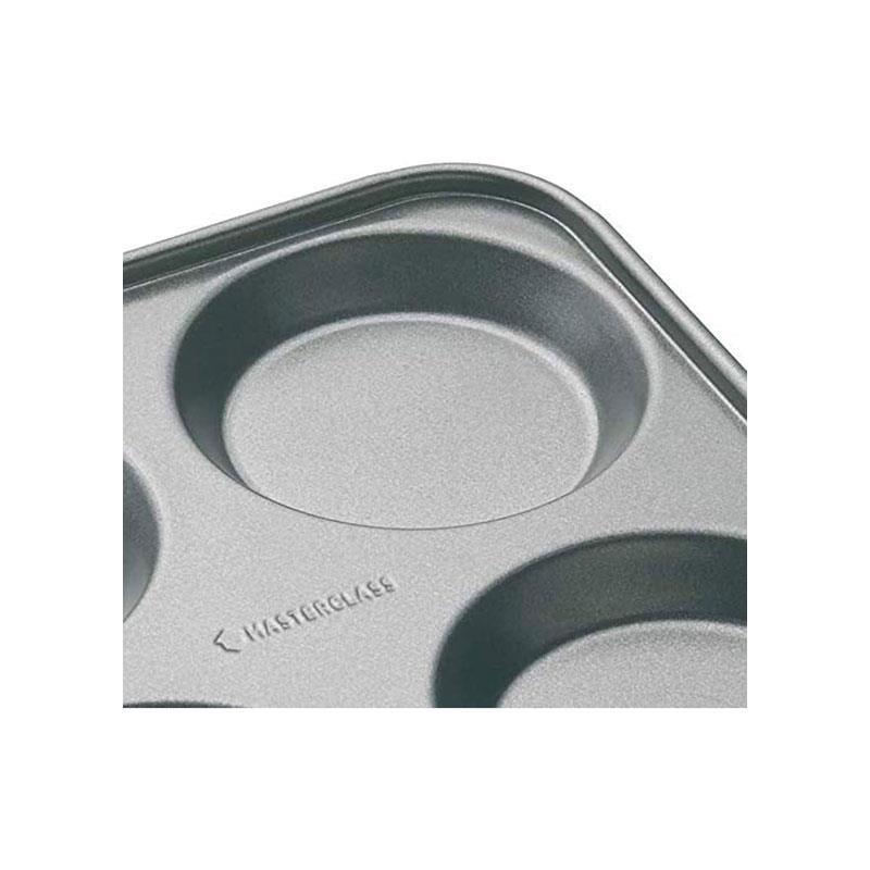 MasterClass 4 Hole Yorkshire Pudding Pan 24cm Baking Tray PFOA Non Stick Carbon Steel Grey