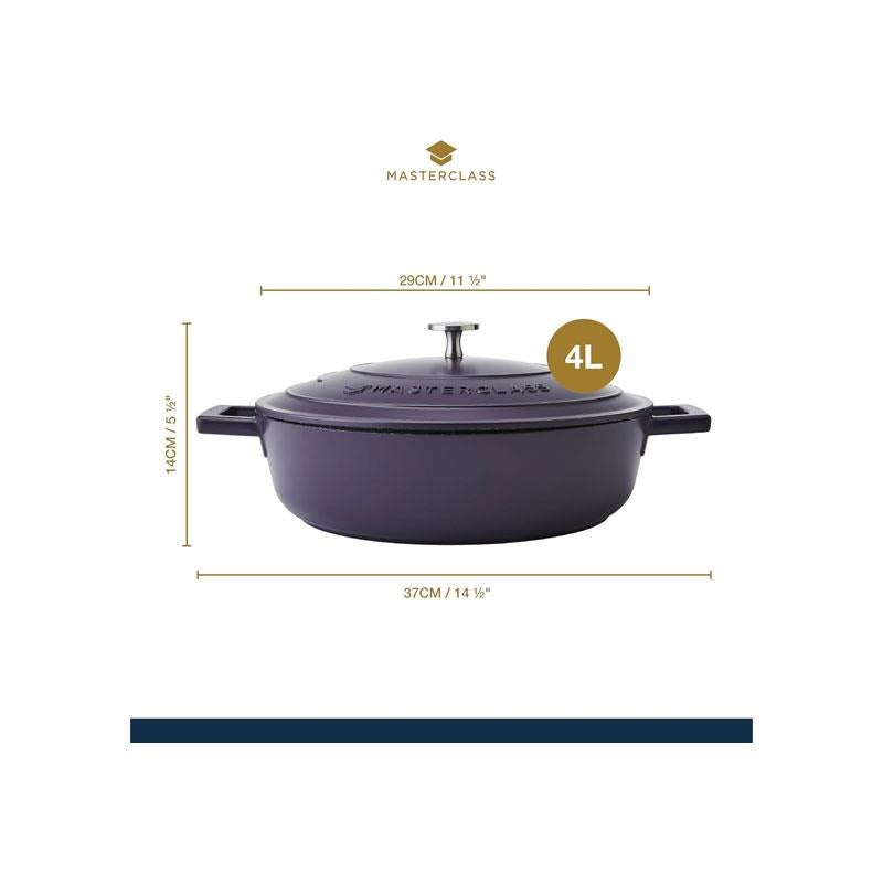 MasterClass Shallow Casserole Dish 28cm/4 Litres Non-Stick Aluminium Casserole With Lid Purple