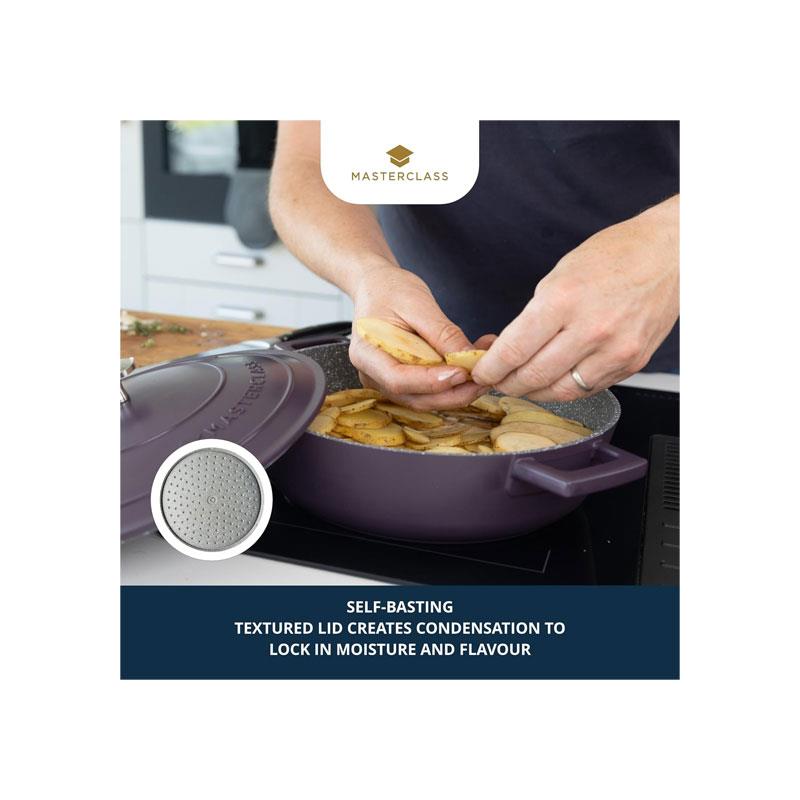 MasterClass Shallow Casserole Dish 28cm/4 Litres Non-Stick Aluminium Casserole With Lid Purple