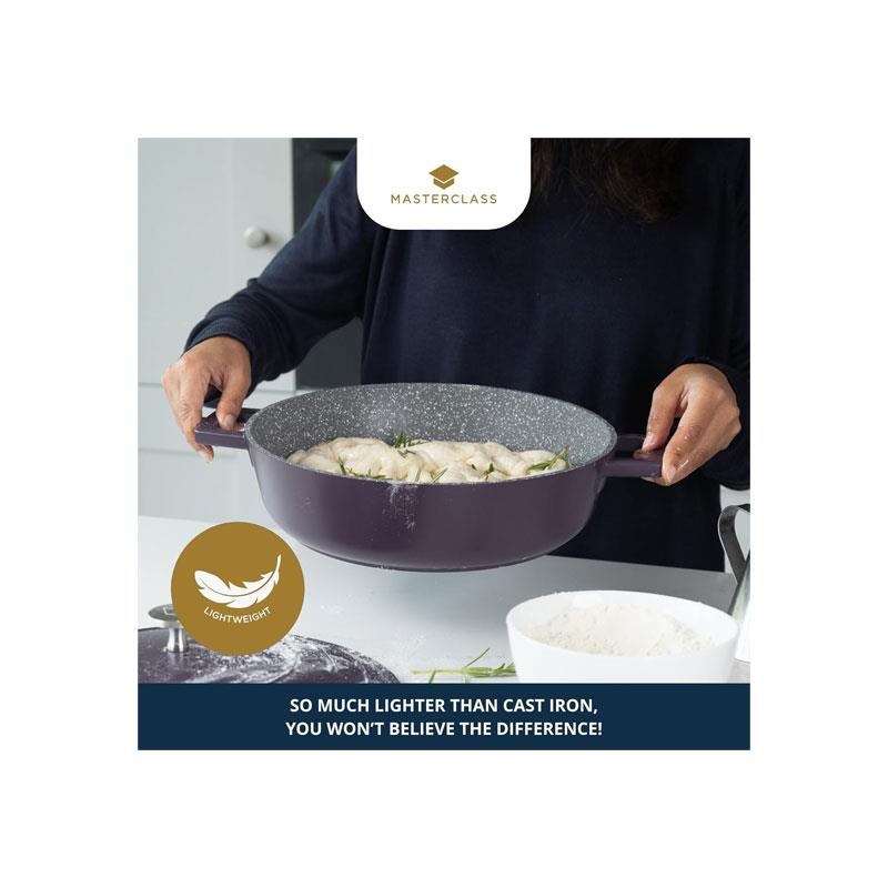 MasterClass Shallow Casserole Dish 28cm/4 Litres Non-Stick Aluminium Casserole With Lid Purple