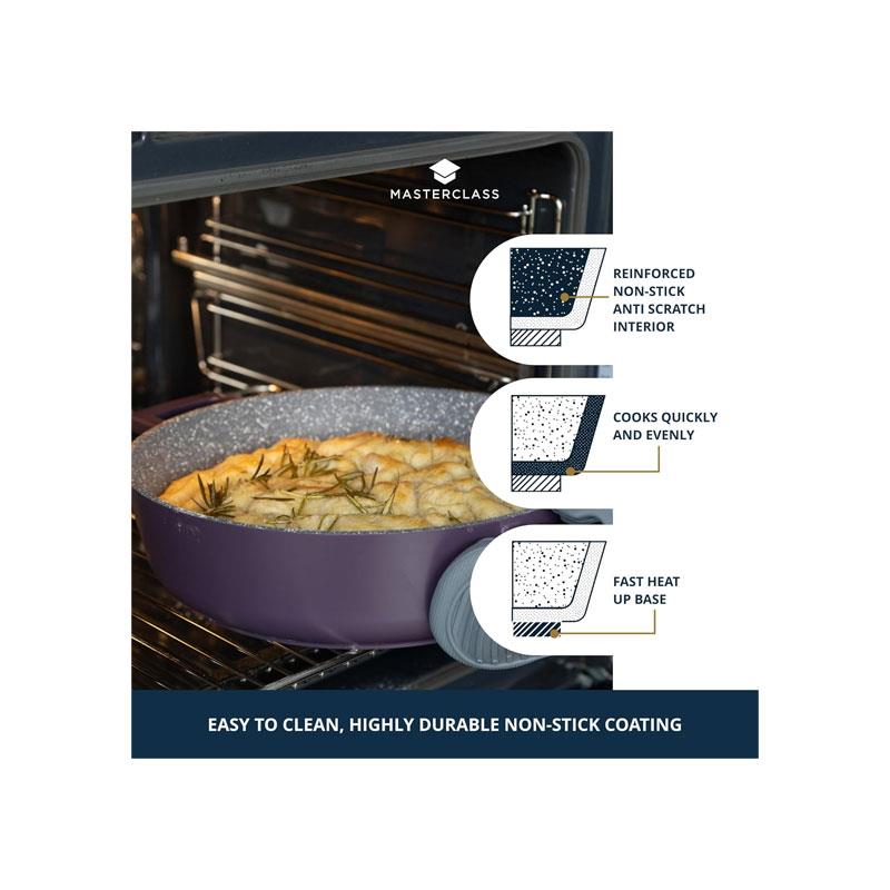 MasterClass Shallow Casserole Dish 28cm/4 Litres Non-Stick Aluminium Casserole With Lid Purple