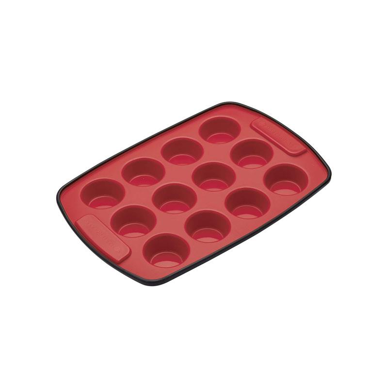 MasterClass Smart Silicone Flexible 12-Hole Pan Mini Muffin Tin Baking Tray Red/Black
