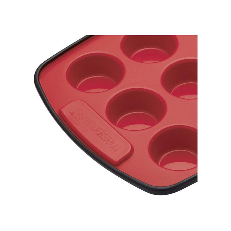 MasterClass Smart Silicone Flexible 12-Hole Pan Mini Muffin Tin Baking Tray Red/Black