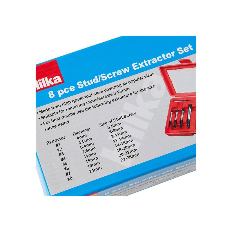 Hilka Tools Stud Screw Extractor Set High-Grade Tool Steel In Carry Case 8 Pieces