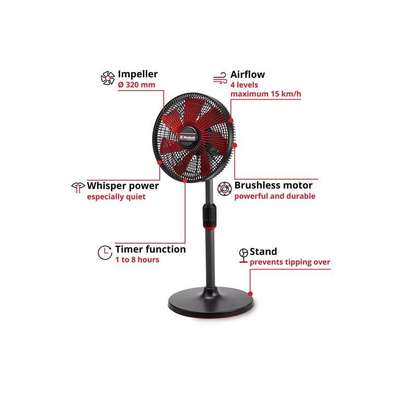 Einhell GE-CF 18/320 P Li-Solo Power X-Change Cordless Pedestal Fan 4 Speed Settings Without Battery Or Charger Red/Black