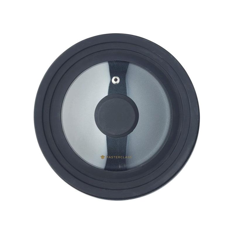MasterClass Smart Space 3-In-1 Saucepan Lid Glass And Heat-Resistant Silicone 16cm/18cm/20cm Black Main image