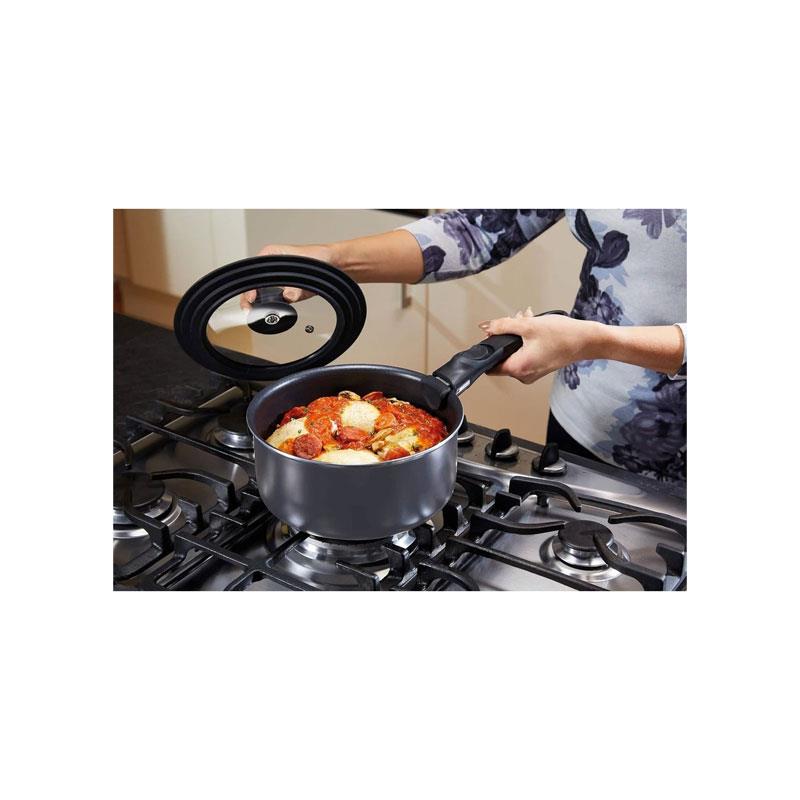 MasterClass Smart Space 3-In-1 Saucepan Lid Glass And Heat-Resistant Silicone 16cm/18cm/20cm Black