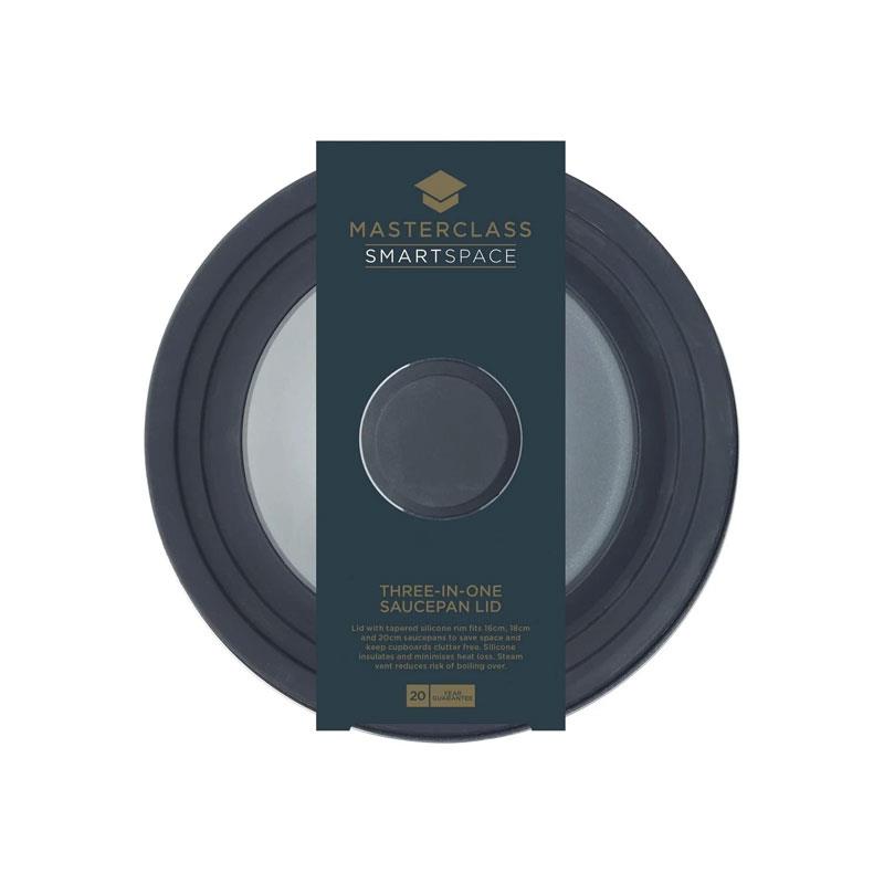 MasterClass Smart Space 3-In-1 Saucepan Lid Glass And Heat-Resistant Silicone 16cm/18cm/20cm Black