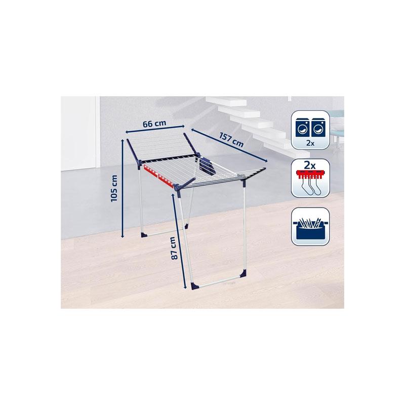 Leifheit Pegasus 180 Solid Plus Standing Clothes Airer 18m Clothes Horse With Clips And Peg Bag White