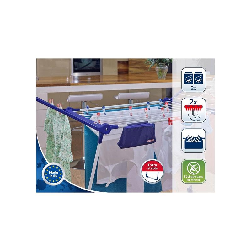 Leifheit Pegasus 180 Solid Plus Standing Clothes Airer 18m Clothes Horse With Clips And Peg Bag White