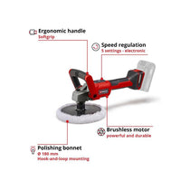 Einhell CE-CP 18/180 Li E-Solo 18V Power X-Change Brushless Cordless Polishing/Sanding Machine Buffer Bare Unit Red