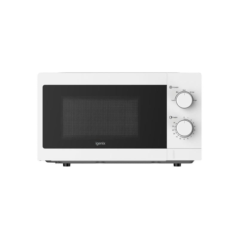 Igenix Manual Solo Microwave 5 Power Levels Defrost Setting 35 Minute Timer Push Button Door 800W 20 Litres White