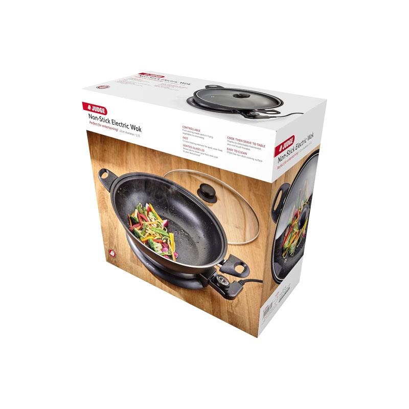 Judge Electricals Non-Stick Electric Wok 32cm/3.7 Litres Stay Cool Handles Detachable Power Cord 1500W Black