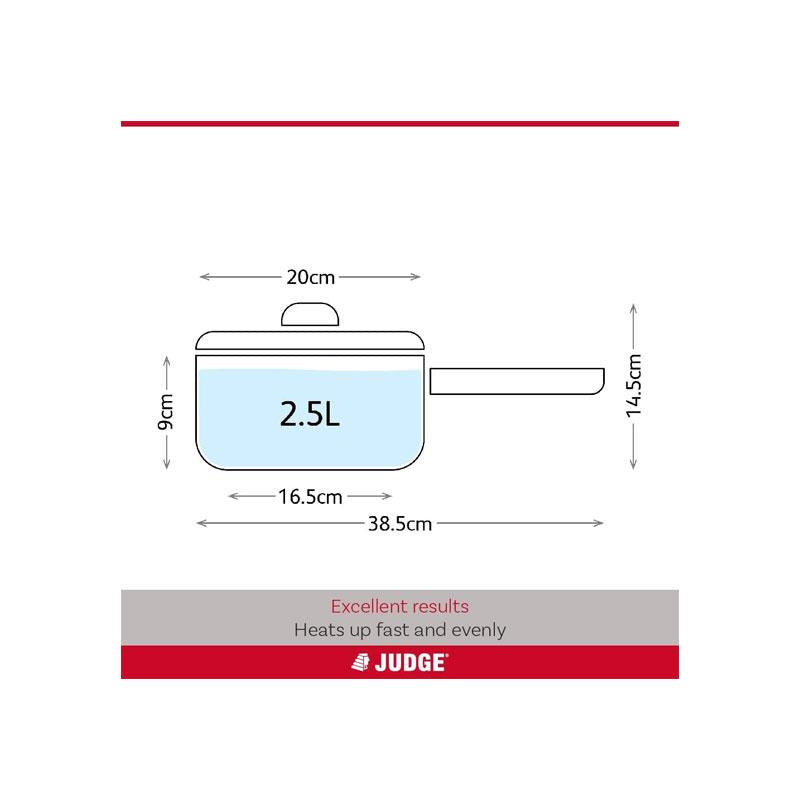 Judge Everyday Non-Stick Saucepan 20cm/2.4 Litres Vented Glass Lid Stay Cool Handle Aluminium Grey