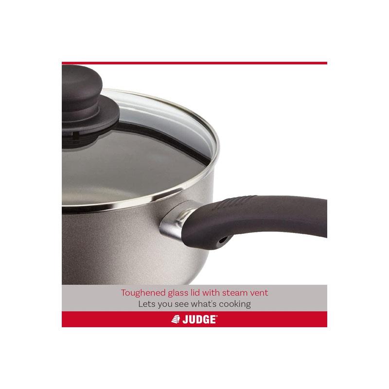 Judge Everyday Non-Stick Saucepan 20cm/2.4 Litres Vented Glass Lid Stay Cool Handle Aluminium Grey