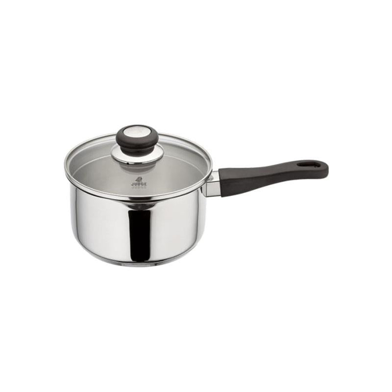 Judge Vista Draining Saucepan 18cm/2.1 Litres With Shatterproof Glass Strain And Pouring Lip Large Stainless Steel Silver