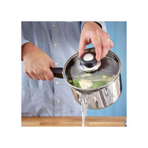 Judge Vista Draining Saucepan 18cm/2.1 Litres With Shatterproof Glass Strain And Pouring Lip Large Stainless Steel Silver
