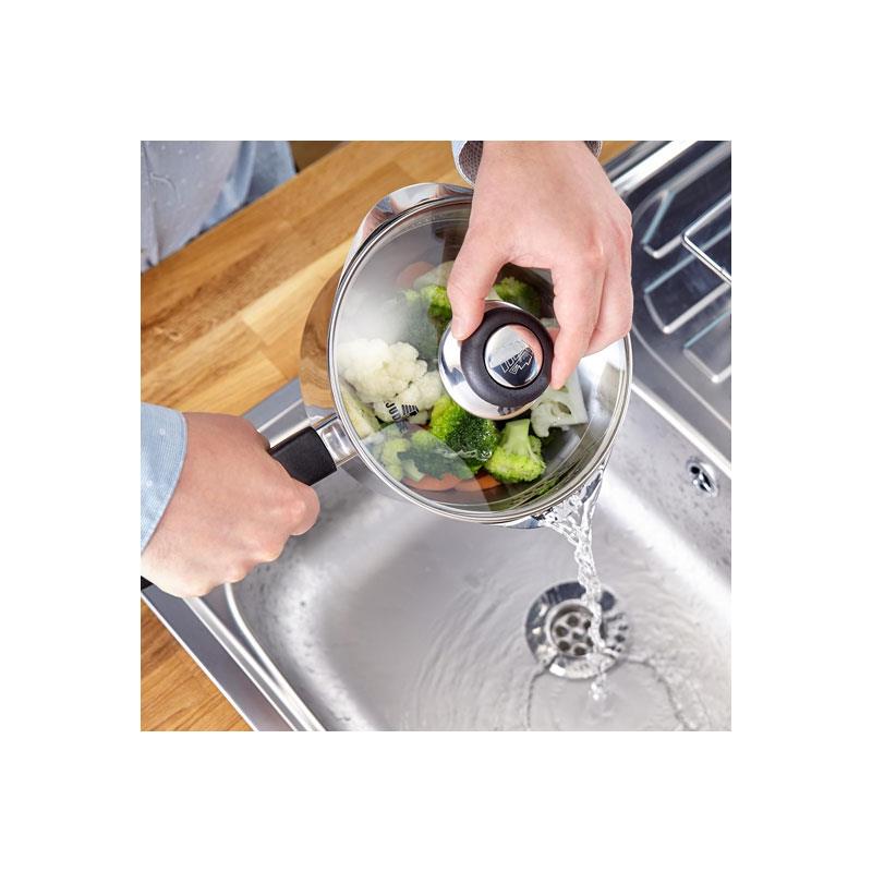 Judge Vista Draining Saucepan 18cm/2.1 Litres With Shatterproof Glass Strain And Pouring Lip Large Stainless Steel Silver