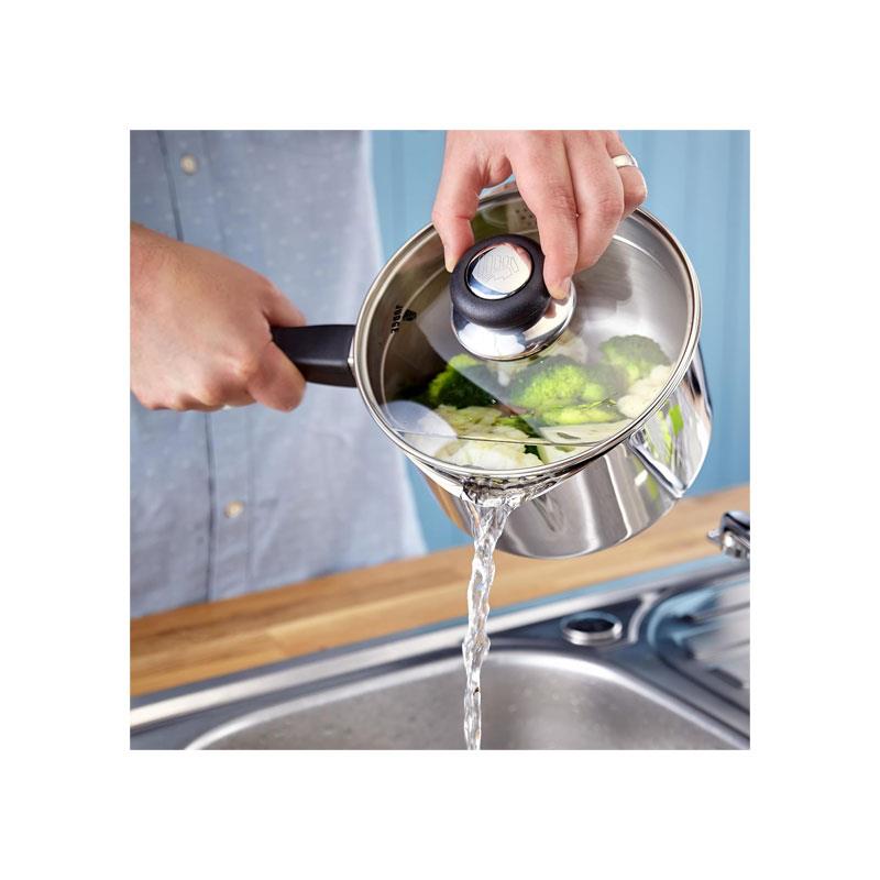 Judge Vista Draining Saucepan 18cm/2.1 Litres With Shatterproof Glass Strain And Pouring Lip Large Stainless Steel Silver