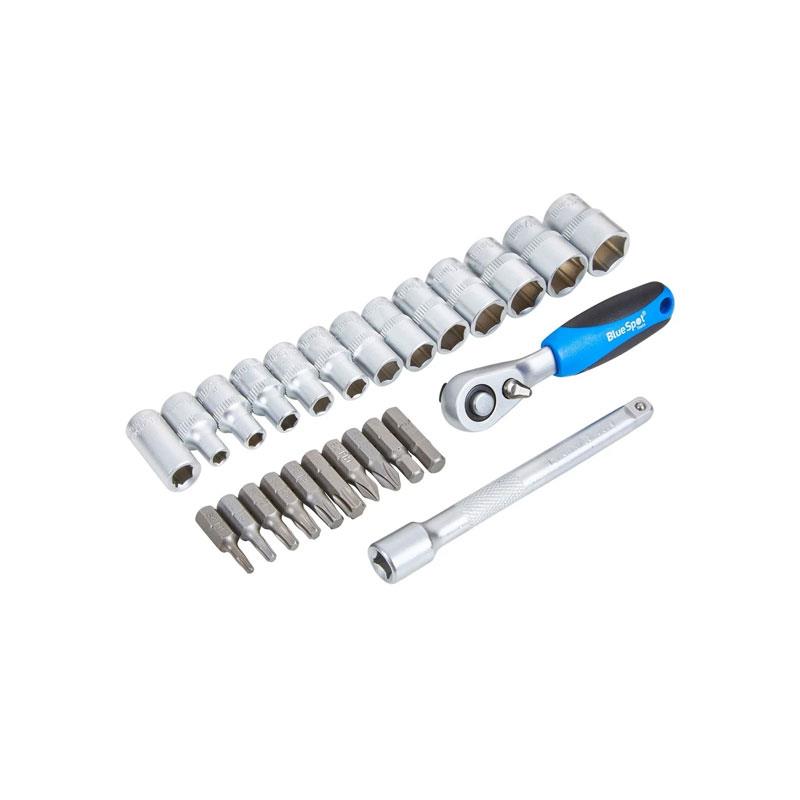Blue Spot Tools 1/4 Inch Ratchet Socket And Bit Set (4-13mm) (T10-T40) 25 Piece