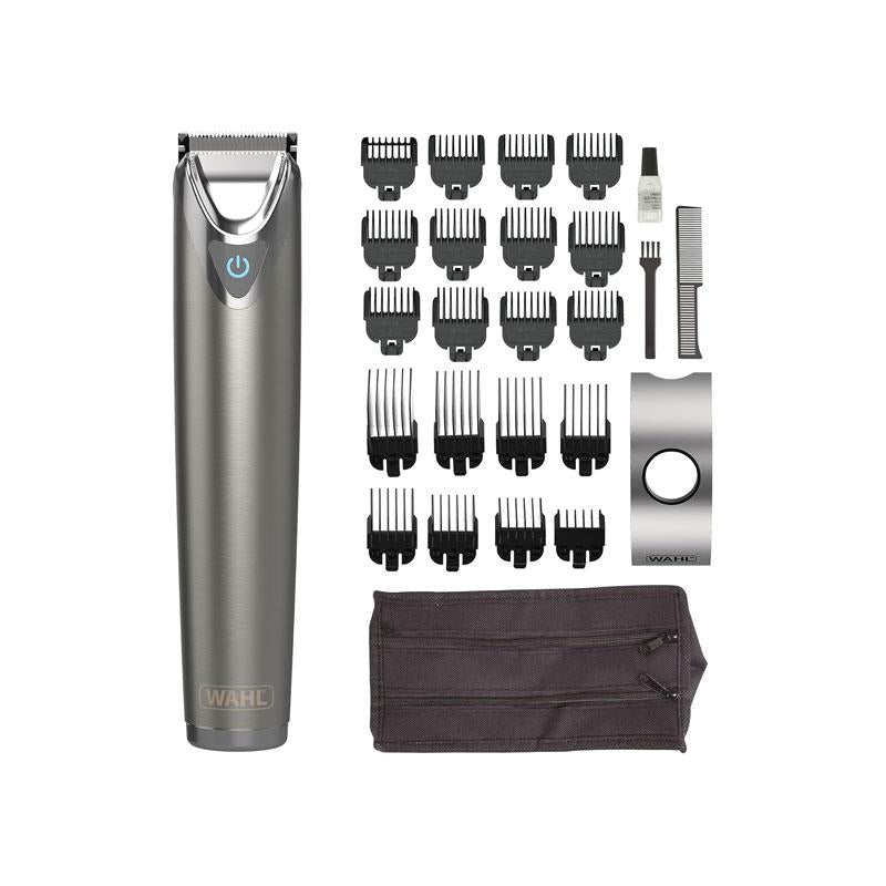 Wahl Stainless Steel Stubble And Beard Trimmer Rechargeable Washable Head Male Grooming Set Silver