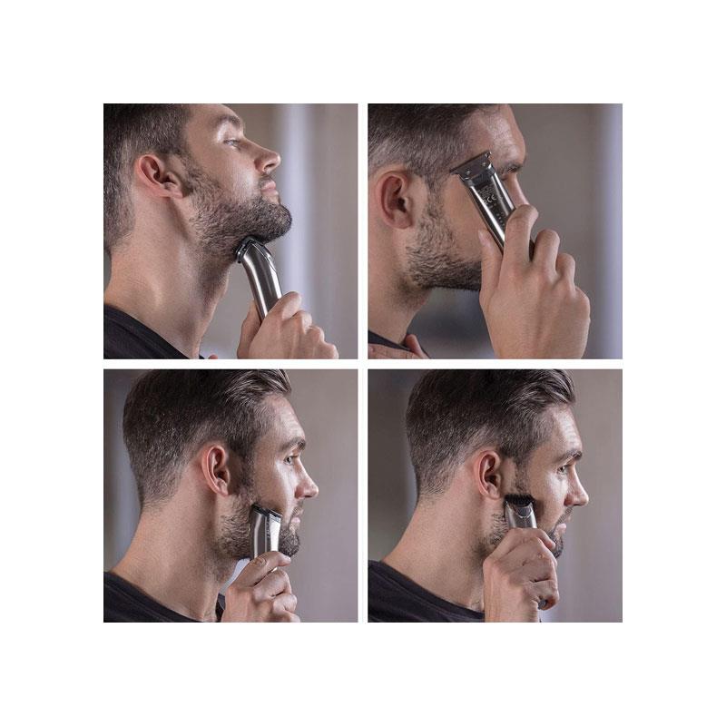 Wahl Stainless Steel Stubble And Beard Trimmer Rechargeable Washable Head Male Grooming Set Silver