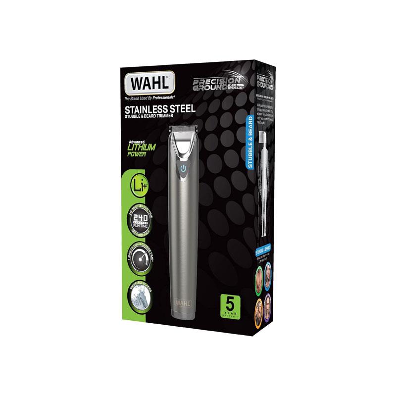 Wahl Stainless Steel Stubble And Beard Trimmer Rechargeable Washable Head Male Grooming Set Silver