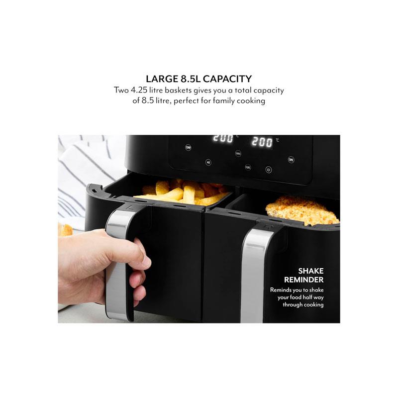 Sur La Table Core Duo Basket Air Fryer 8.5 Litre 6 Pre-Set Cooking Functions LED Display Touch Screen Auto Shut Off Temperature Control Timer Black