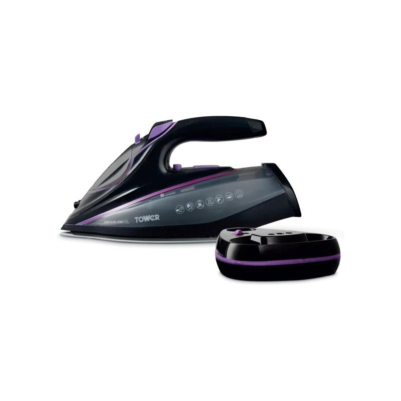 Tower Ceraglide XL Cordless Steam Iron One Temp Technology Ceramic Soleplate Ant-Drip Anti Calc Functions 3100W 350ml Water Tank Lilac And Black Main image