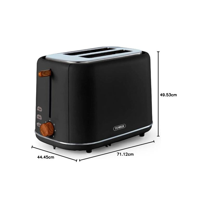 Tower Scandi Style 2 Slice Toaster Adjustable Browning Control Centring Function 800W Black