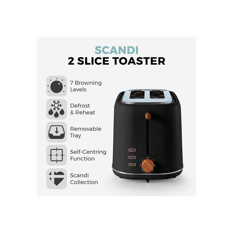 Tower Scandi Style 2 Slice Toaster Adjustable Browning Control Centring Function 800W Black