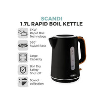 Tower Scandi Style Electric Cordless Jug Kettle With Rapid Boil 3000W 1.7 Litre Black