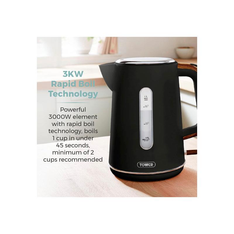 Tower Scandi Style Electric Cordless Jug Kettle With Rapid Boil 3000W 1.7 Litre Black