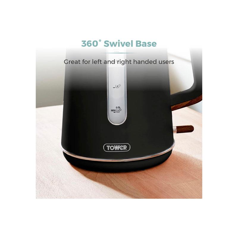 Tower Scandi Style Electric Cordless Jug Kettle With Rapid Boil 3000W 1.7 Litre Black
