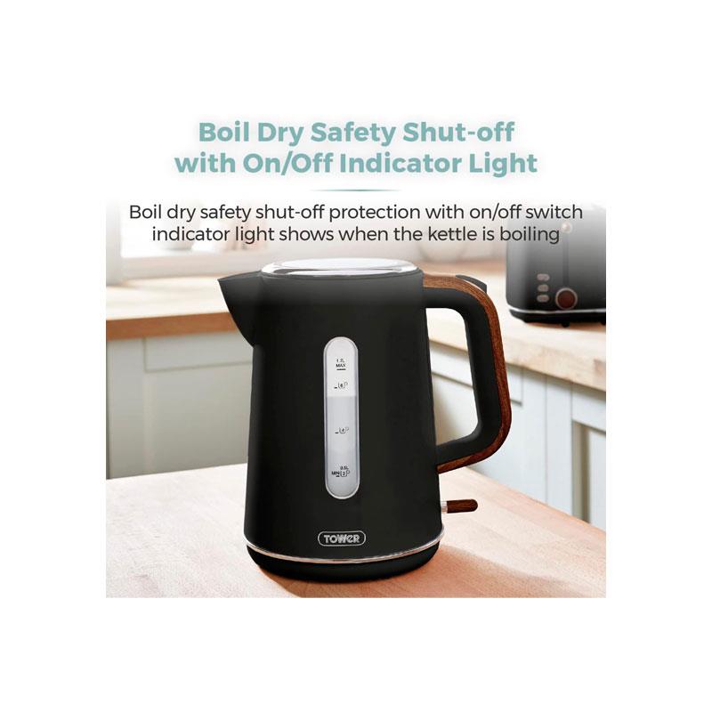 Tower Scandi Style Electric Cordless Jug Kettle With Rapid Boil 3000W 1.7 Litre Black