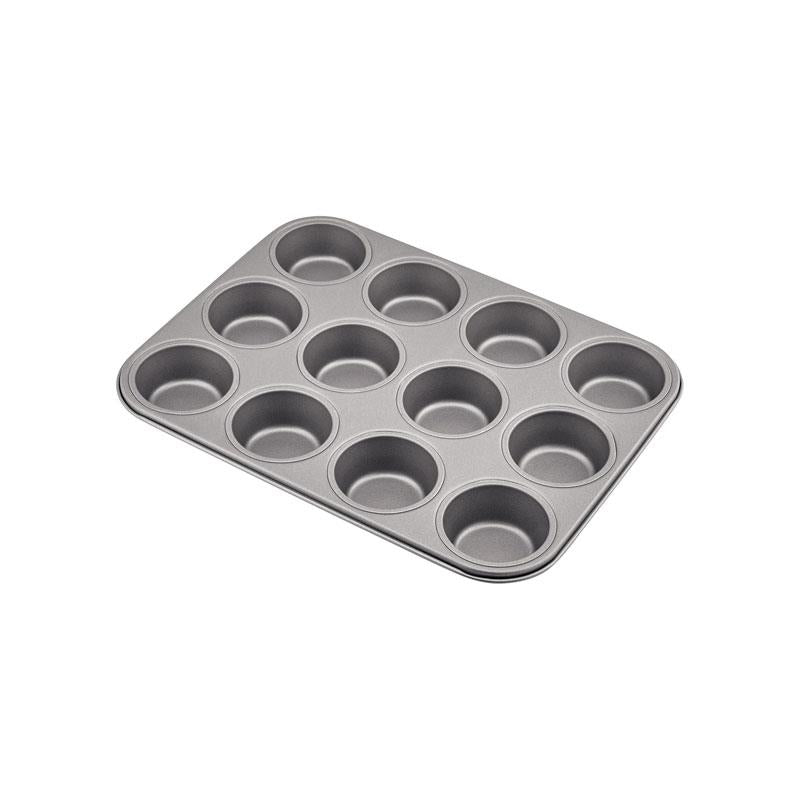 Judge Everyday 12 Cups Cupcake And Muffin Tin Non-Stick Alloy Steel Round Size 7 x 3cm Grey Main image