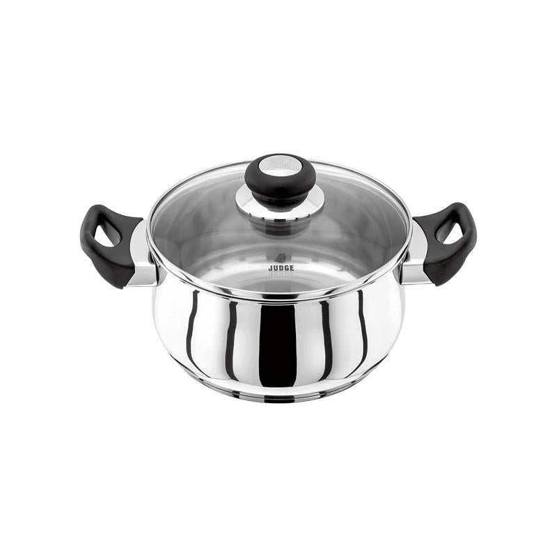 Judge Vista Casserole Pot Medium Stainless Steel With Twin Handles Shatterproof Vented Glass Lid 20cm/2.4 Litres Silver