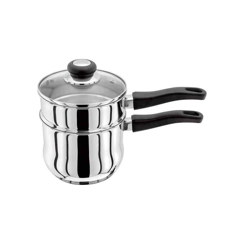 Judge Vista Porringer/Double Boiler/Bain Marie Saucepan And Base 16cm/1.5 Litres Stainless Steel Shatterproof Vented Glass Lid Silver Main image