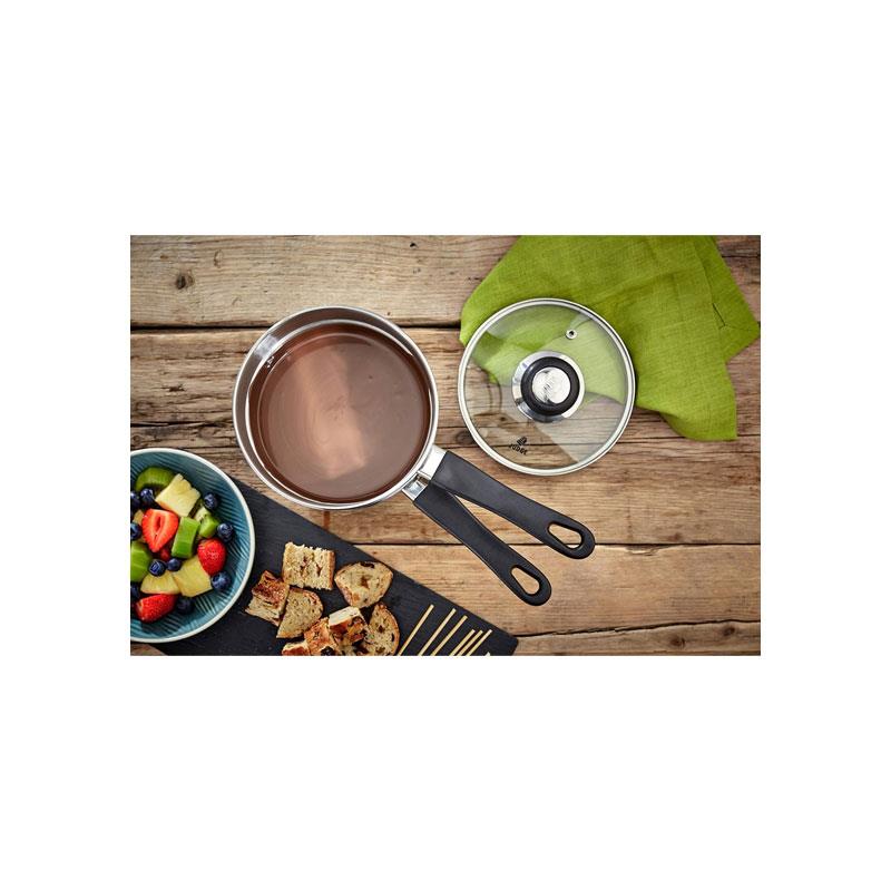 Judge Vista Porringer/Double Boiler/Bain Marie Saucepan And Base 16cm/1.5 Litres Stainless Steel Shatterproof Vented Glass Lid Silver