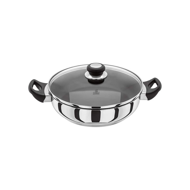 Judge Vista Shallow Casserole Frying Pan 28cm Large Non-Stick Stainless Steel With Shatterproof Glass Lid Silver Main image