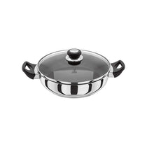 Judge Vista Shallow Casserole Frying Pan 28cm Large Non-Stick Stainless Steel With Shatterproof Glass Lid Silver