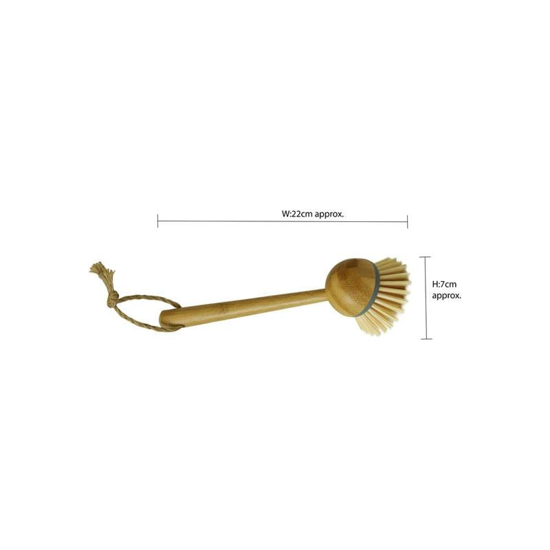 JVL Bamboo Retro Dish Brush Round Long Handle Washing Up Kitchen Brushe Natural Secondary image