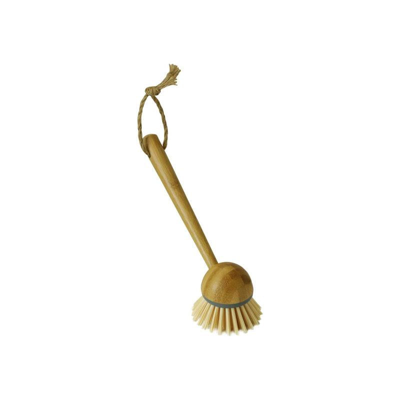 JVL Bamboo Retro Dish Brush Round Long Handle Washing Up Kitchen Brushe Natural
