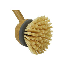 JVL Bamboo Retro Dish Brush Round Long Handle Washing Up Kitchen Brushe Natural